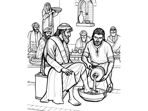 Jesus washes the disciples’ feet in the Upper Room. <br/>Matthew 26:17-20, John 13:3-16 – Slide 2