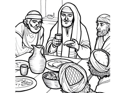 Jesus breaks bread and shares a cup of wine with His disciples at the Last supper. <br/>Matthew 26:17-35, Mark 14:12-31, Luke 22:7-38, John 13:18-38 – Slide 3
