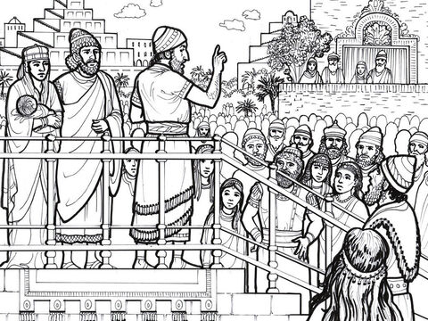 People gather by the Watergate in Jerusalem to hear Ezra read God’s laws to them. – Slide 8