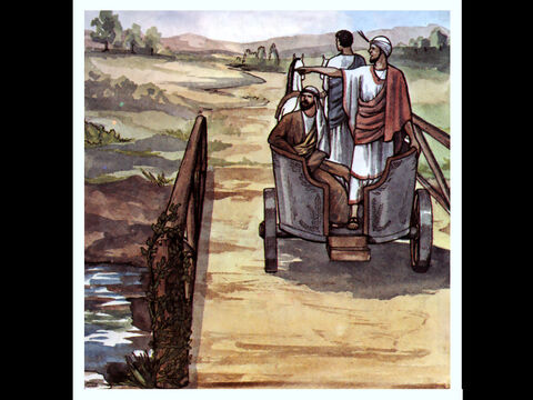 Then Philip began with that very passage of Scripture and told him the good news about Jesus. <br/>As they travelled along the road, they came to some water and the eunuch said, ‘Look, here is water. What can stand in the way of my being baptised?’ – Slide 9