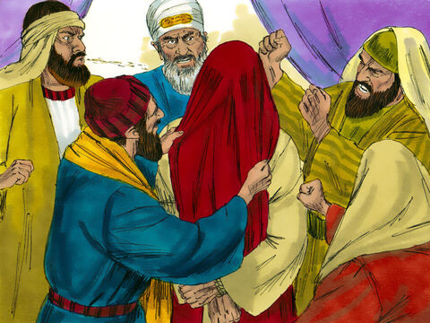  Some began to spit at Jesus. They blindfolded Him, struck Him with their fists, and said, ‘Prophesy!’ And the guards took Him and beat Him. – Slide 19