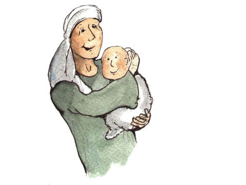 Miriam ran back home and told her mother everything that had happened. Then she took her mother back with her to meet Pharaoh’s daughter. ‘Take care of the baby and bring him back to me when he is older,’ the princess said. The baby’s mother was so happy to be reunited with her baby. – Slide 5