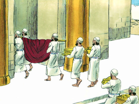 In the first month of his reign Hezekiah opened the temple and repaired the doors. The Levites were told to consecrate themselves to God and then purify the temple. It took them 16 days to remove things that should not be in the temple, clean it up and get the building ready to worship God as He had commanded. – Slide 5