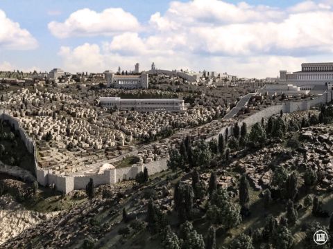 Pilgrims arriving for the great feasts in Jerusalem would often enter from the south and ascend to the temple. The route from Bethany where Jesus often stayed would have taken Him this way on many occasions. The hill in the foreground is the Mount of Olives and the valley between this mount and the city wall is the Kidron valley. – Slide 1