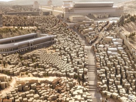 The stepped street from the Pool of Siloam to the Temple was built early Roman period and led toward the south-western corner of the temple with a branch to the right leading to the south entrances of the temple. Archaeologists have discovered a coin under this street dating to the period of Pontius Pilate. – Slide 6