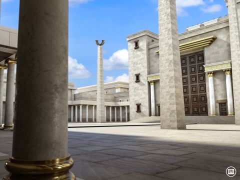 Only ritually clean men could go through the large Nicanor gate on the west end of the ‘Court of the Women’ in front of the Sanctuary. Here they could stand before the altar in a narrow but wide area known as the ‘Court of Israel’. – Slide 15
