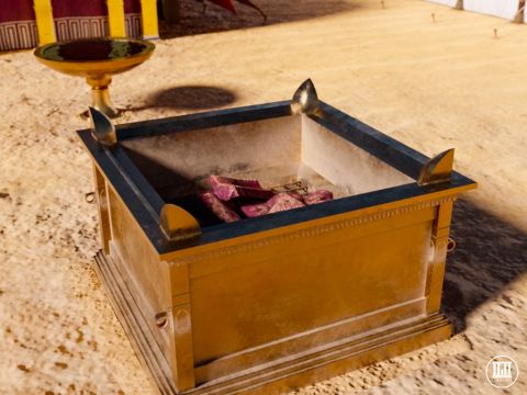 The brazen altar was the place to which the people brought their offerings to God, the place at which reconciliation was made for sin and the place on which the parts of the sacrifices which belonged to God were consumed by fire. – Slide 7