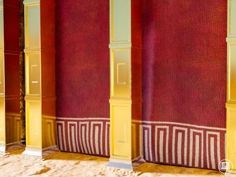 The hooks for the screen were made of gold and the bases of the pillars were cast in bronze. – Slide 2