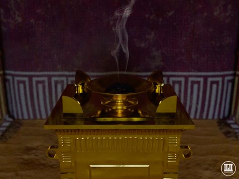The smoke rising from the altar of incense was symbolic of prayer and assured the people their prayers were sweet-smelling to the Lord. Atonement had to be made for the altar once a year (Exodus 30:10). – Slide 5