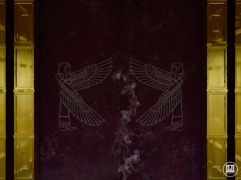 The Holy Place was separated from the Holy of Holies by a veil made of blue, purple, and scarlet yarn and finely twisted linen, with cherubim worked into it. <br/>Four gold pillars held up the veil. Only the High Priest could go beyond this veil into the Holy of Holies and even he would only enter once a year on Yom Kippur to offer the blood of sacrifice and incense. – Slide 9