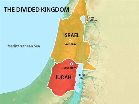 When the Jewish nation split into two kingdoms, the ten tribes of the northern kingdom were known as Israel and the two tribes making up the southern kingdom were known as Judah. – Slide 1