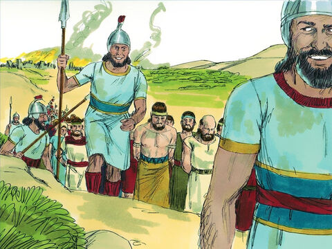 Finally the city surrendered and the inhabitants were captured. They were marched back to Assyria as prisoners and slaves. – Slide 12