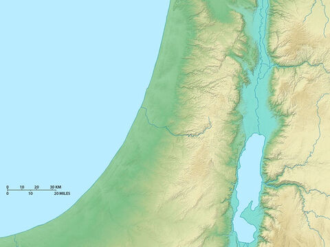 Map of Israel showing central and southern regions. In the south is the Dead Sea. – Slide 3