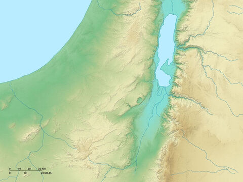 Map of Israel showing the Dead Sea and regions to east, west and south. – Slide 4