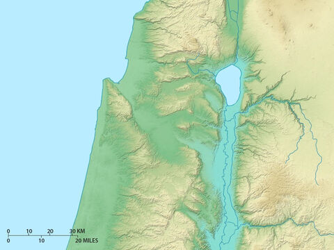 Map of northern regions of Israel showing Lake Galilee, northern Jordan rift valley and valley of Jezreel running west to the coast. Plain of Sharon is to the west. – Slide 7