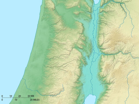 Map of central regions of Israel showing Jordan rift valley, central mountains and coastal plain. – Slide 8