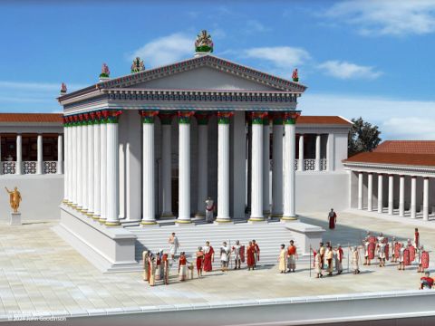 Augustus Caesar established the cult of emperor worship and, Pergamon was chosen as the headquarters. A temple was built in honour of Augustus, approximately 29 BC. The construction of the temple of Trajan was initiated under the Roman emperor Trajan who ruled 98-117AD and completed by his successor Hadrian. The purpose of the temple was to provide a venue for the religious cult of emperor worship along with Zeus, the king of the gods.  <br/>In Revelation Antipas is mentioned as a ‘faithful witness’. The Bible does not say why, but Church tradition has it that Antipas was a physician suspected of secretly propagating Christianity. The Aesculapians (members of the medical guild) accused Antipas of disloyalty to Caesar. Upon being condemned to death, Antipas was placed inside a copper bull, which was then heated over a fire until it was red-hot. – Slide 11