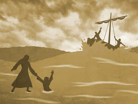 Jesus walks on water. <br/>Matthew 14:22-36, Mark 6:45-56, John 6:16-24 – Slide 2