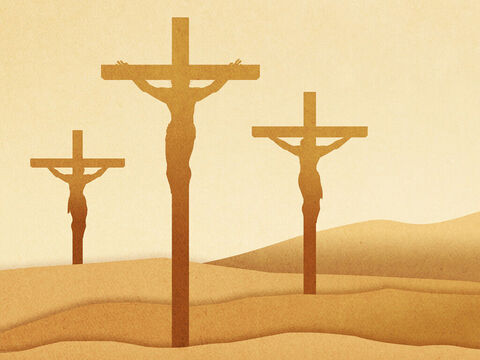 Jesus dies on the cross. <br/>Matthew 27:27-66, Mark 15:16-47, Luke 23:26-56, John 19:16-42 – Slide 9