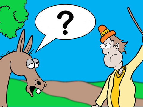 ‘What have I done that deserves your beating me these three times?’ the donkey asked. <br/>You have made me look like a fool!’ Balaam shouted back at the beast. ‘I wish I had a sword with me to kill you.’ – Slide 7