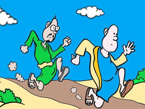 Peter and John sprinted off to the tomb. John got there first. – Slide 6
