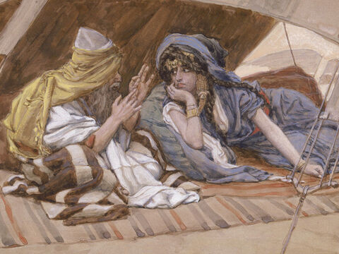 Abram's counsel to Sarai. <br/>Cropped image. <br/>James Tissot (1836-1902) – The Jewish Museum, New York. – Slide 6