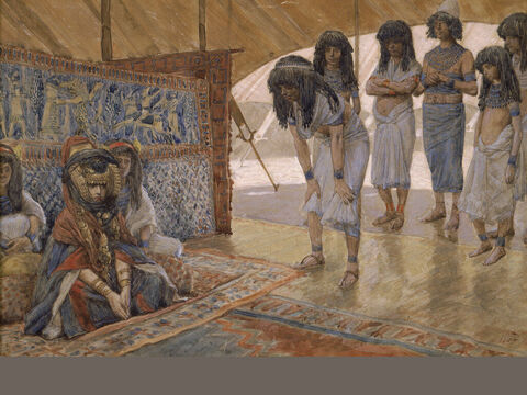 Sarai is taken to Pharaoh's Palace. <br/>Full image. <br/>James Tissot (1836-1902) – The Jewish Museum, New York. – Slide 9