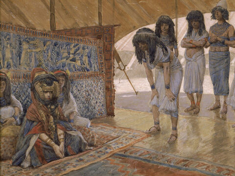 Sarai Is taken to Pharaoh's Palace. <br/>Cropped image. <br/>James Tissot (1836-1902) – The Jewish Museum, New York. – Slide 10