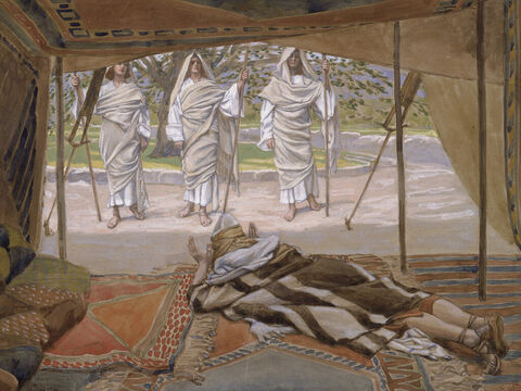 Abraham and the three angels. <br/>Cropped image. <br/>James Tissot (1836-1902) – The Jewish Museum, New York. – Slide 2
