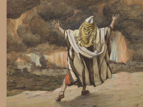 Abraham sees Sodom in flames. <br/>Full image. <br/>James Tissot (1836-1902) – The Jewish Museum, New York. – Slide 7