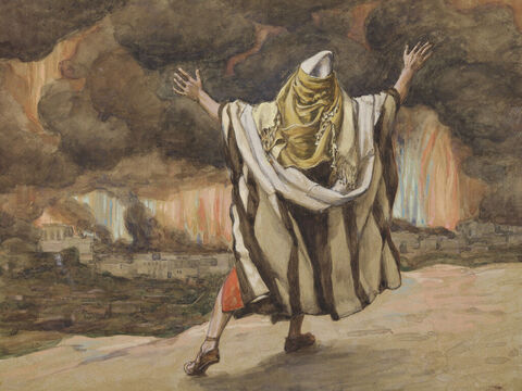 Abraham sees Sodom in flames.<br/>Cropped image. <br/>James Tissot (1836-1902) – The Jewish Museum, New York. – Slide 8