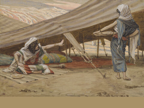 Sarah sends Hagar away. <br/>Full image. <br/>James Tissot (1836-1902) – The Jewish Museum, New York. – Slide 13