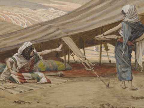 Sarah sends Hagar away. <br/>Cropped image. <br/>James Tissot (1836-1902) – The Jewish Museum, New York. – Slide 14
