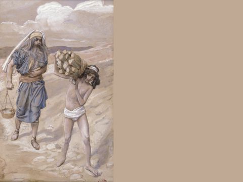 Isaac Bears the Wood for his Sacrifice. <br/>Full image. <br/>James Tissot (1836-1902) – The Jewish Museum, New York. – Slide 1