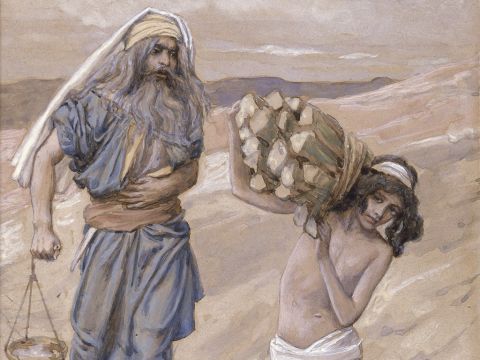 Isaac Bears the Wood for his Sacrifice. <br/>Cropped image. <br/>James Tissot (1836-1902) – The Jewish Museum, New York. – Slide 2