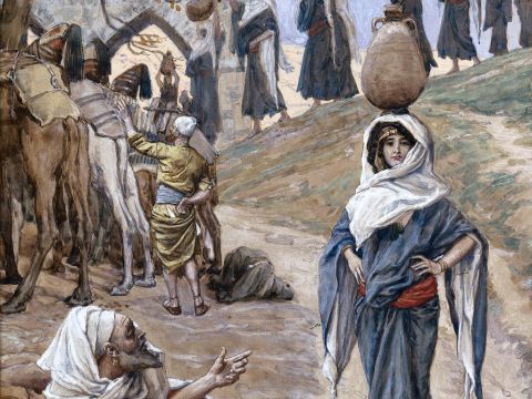 Abraham's Servant Meets Rebecca. <br/>Cropped image. <br/>James Tissot (1836-1902) – The Jewish Museum, New York. – Slide 6