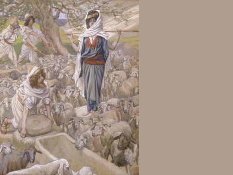 Jacob and Rachel at the Well. <br/>Full image. <br/>James Tissot (1836-1902) – The Jewish Museum, New York. – Slide 7
