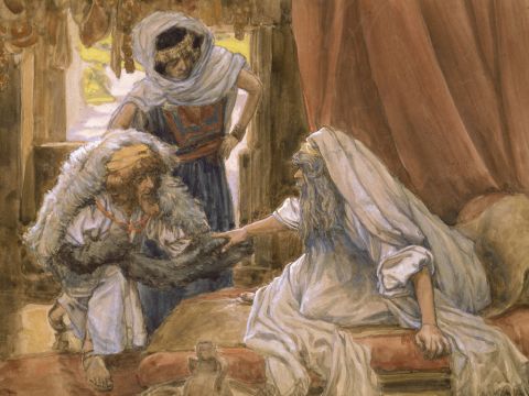 Jacob Deceives Isaac. <br/>Cropped image. <br/>James Tissot (1836-1902) – The Jewish Museum, New York. – Slide 18
