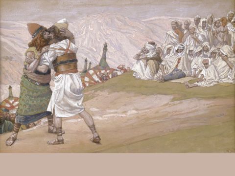 The Meeting of Esau and Jacob. <br/>Full image. <br/>James Tissot (1836-1902) – The Jewish Museum, New York. – Slide 25