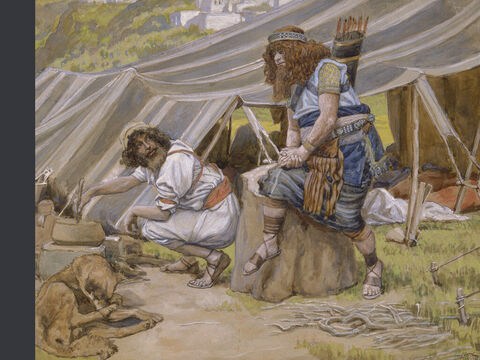The mess of pottage. <br/>(Full size). <br/>James Tissot (1836-1902) – The Jewish Museum, New York. – Slide 3