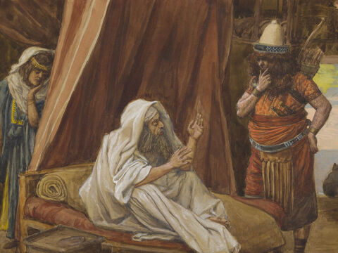 Isaac sends Esau to hunt. <br/>(Cropped). <br/>James Tissot (1836-1902) – The Jewish Museum, New York. – Slide 6