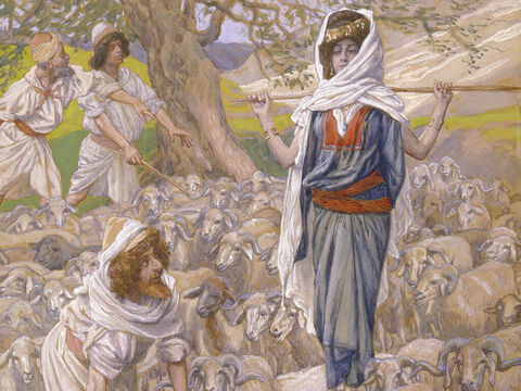 Jacob and Rachel at the well. <br/>(Cropped). <br/>James Tissot (1836-1902) – The Jewish Museum, New York. – Slide 12