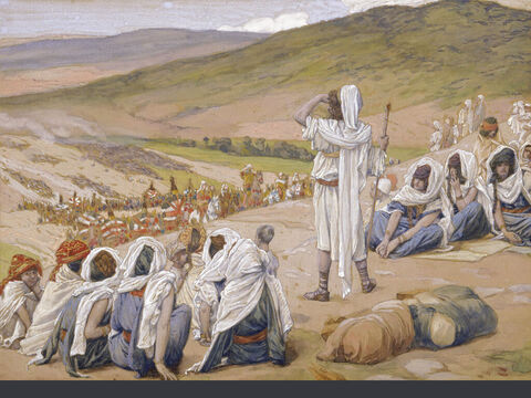 Jacob sees Esau coming to meet him.  <br/>(Full size). <br/>James Tissot (1836-1902) – The Jewish Museum, New York. – Slide 15