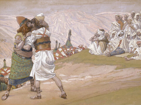 Meeting of Esau and Jacob.  <br/>(Cropped). <br/>James Tissot (1836-1902) – The Jewish Museum, New York. – Slide 18