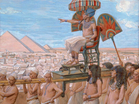 Pharaoh Notes the Importance of the Jewish People. <br/>Cropped image. <br/>James Tissot (1836-1902) – The Jewish Museum, New York. – Slide 2