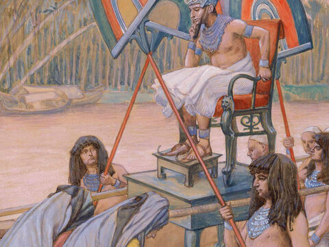 Pharaoh and the Midwives. <br/>Cropped image. <br/>James Tissot (1836-1902) – The Jewish Museum, New York. – Slide 4