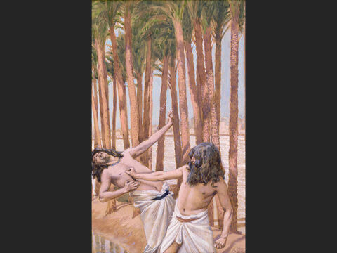 Moses Slays an Egyptian. <br/>Full image. <br/>James Tissot (1836-1902) – The Jewish Museum, New York. – Slide 9