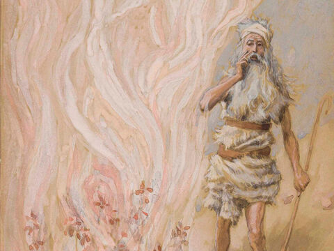 Moses and the Burning Bush. <br/>Cropped image. <br/>James Tissot (1836-1902) – The Jewish Museum, New York. – Slide 14