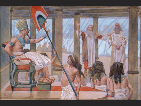 Moses Speaks to Pharaoh. <br/>Full image. <br/>James Tissot (1836-1902) – The Jewish Museum, New York. – Slide 3