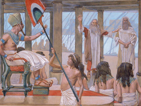 Moses Speaks to Pharaoh. <br/>Cropped image. <br/>James Tissot (1836-1902) – The Jewish Museum, New York. – Slide 4